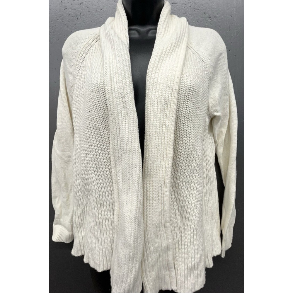 LL Bean Sweater Women M Pet Cream‎ Open Cardigan Preppy Quiet Luxury Minimalist